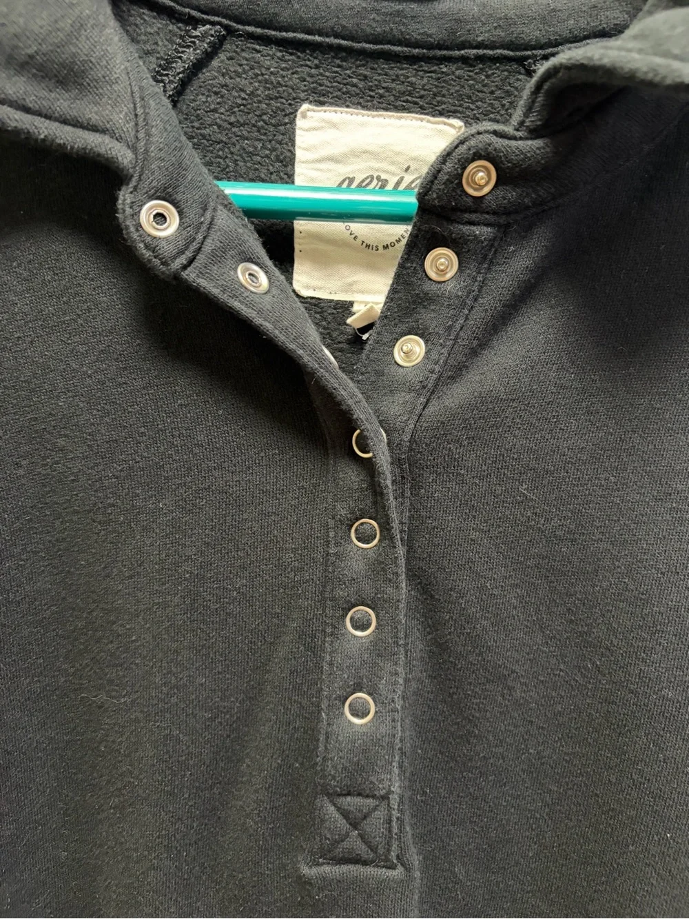 Aerie Black quarter snap oversized pullover cropped sweatshirt S - Picture 4 of 7